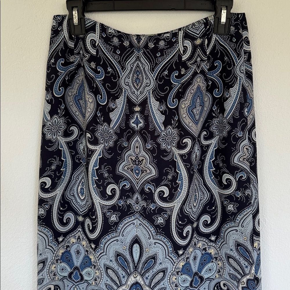 Vintage Talbots Pure Silk blue paisley print midi length skirt size 6 - Picture 6 of 13